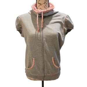 Vintage Gray and Pink Puff Sleeve Cap Sweatshirt